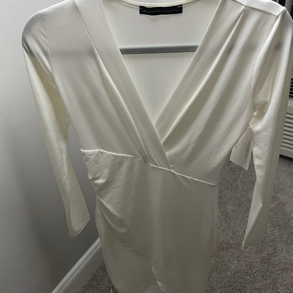 Women’s off white long sleeves fitted dress Sz 2 - Picture 2 of 6